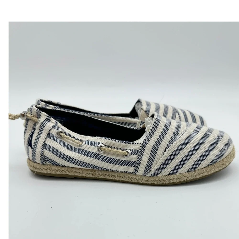 Nautica Rudder Espadrille Flats Women Size 8 Navy White Striped Nautical Slip On